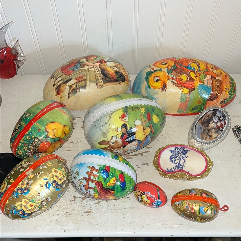 Lot Antique paper cardboard Easter egg candy containers
